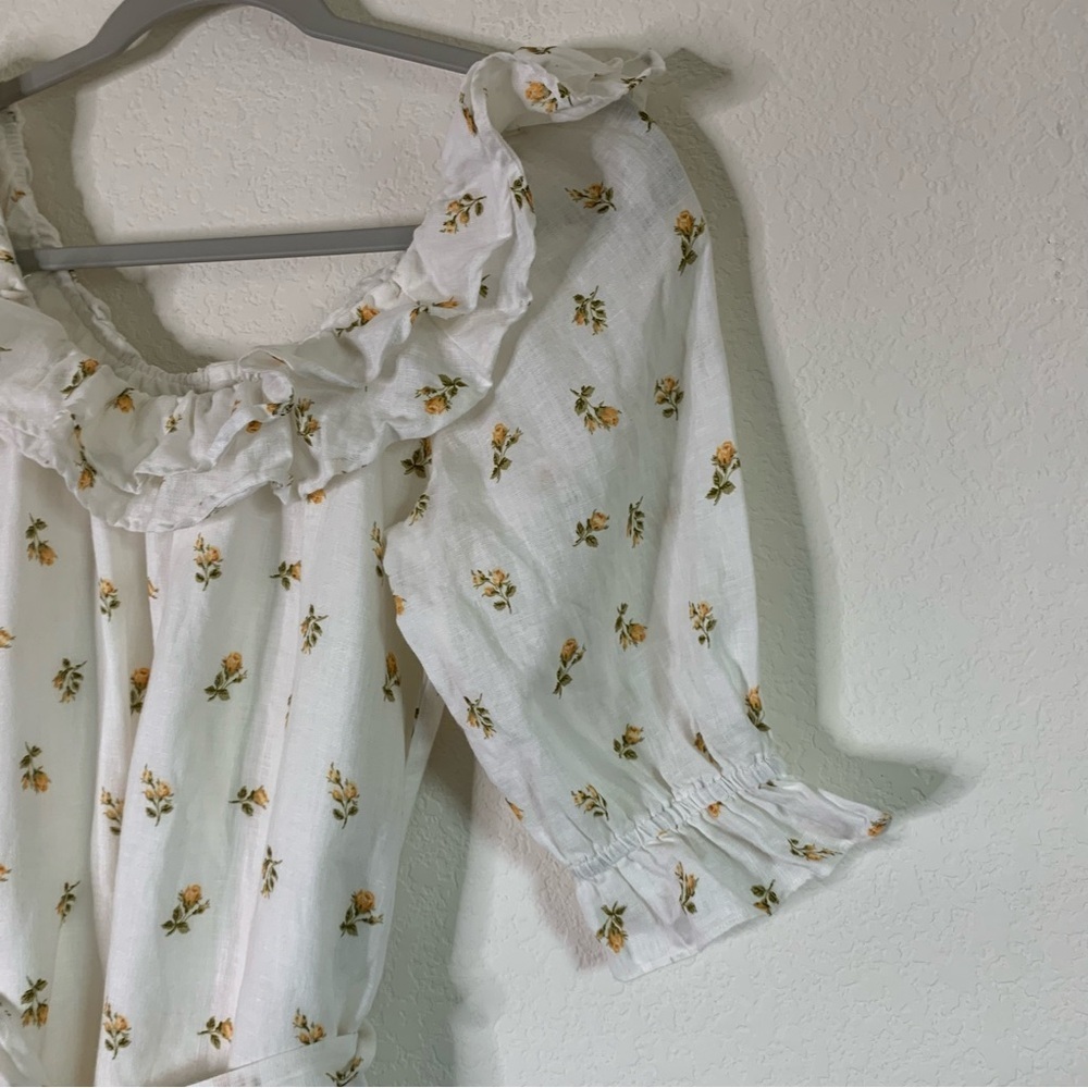 Reformation Womens Indio 100% linen belted off tie shoulder floral mini dress S - Picture 4 of 8